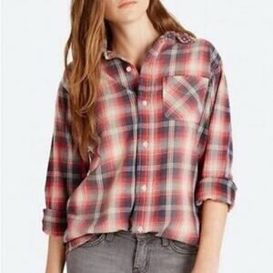 CURRENT/ELLIOTT The Perfect School Shirt in Red Revival Plaid w/ Studs Size 1/S